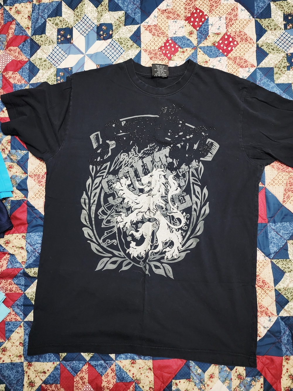 South Pole Black Tee with Silver Heraldic Lion Graphic
